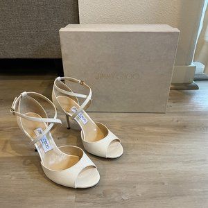 NWOT Jimmy Choo Emsy Peep-Toe Embossed Leather Sandals